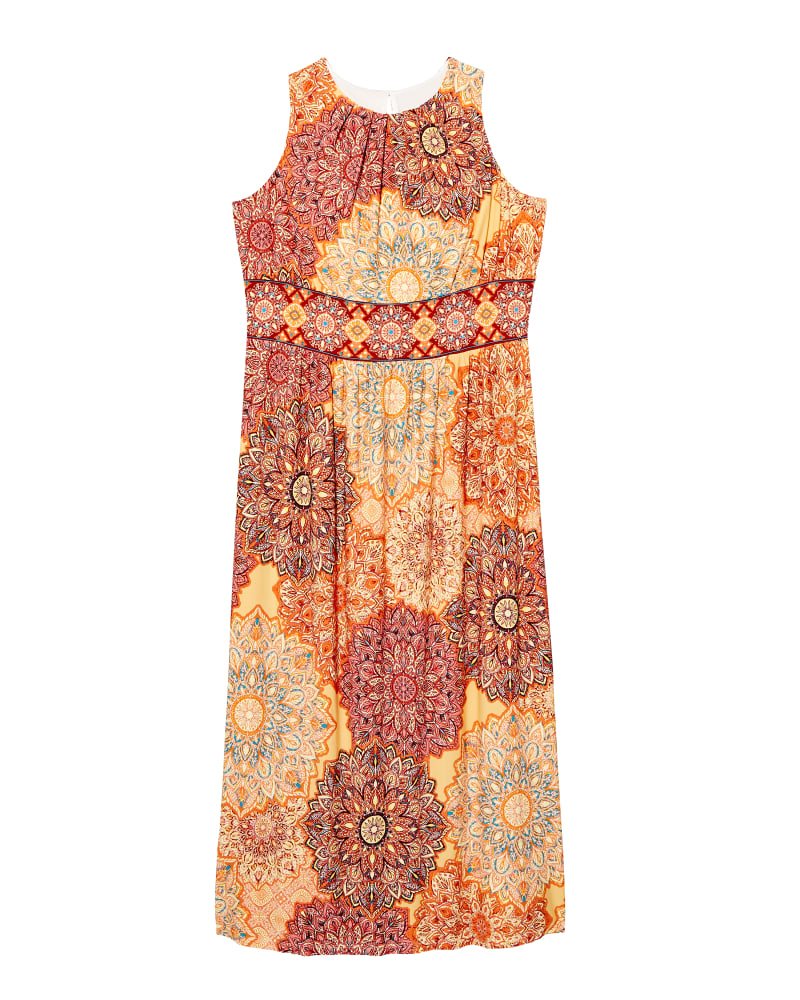 Front of plus size Calista Pleated Neck Maxi Dress by London Times | Dia&Co | dia_product_style_image_id:126510